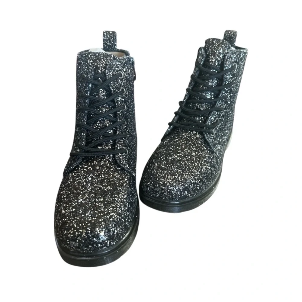FABKIDS Girls Glitter Combat Boots Black Sparkle Size 5/UK 4/EU 37